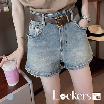 【Lockers 木櫃】夏季高腰A字牛仔短褲 L112071002 L 藍色L