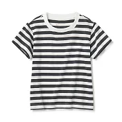 【MUJI 無印良品】幼兒棉混聚酯纖維圓領短袖T恤 80 墨灰橫紋
