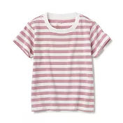 【MUJI 無印良品】幼兒棉混聚酯纖維圓領短袖T恤 80 煙燻粉橫紋