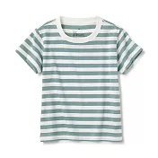 【MUJI 無印良品】幼兒棉混聚酯纖維圓領短袖T恤 80 綠橫紋