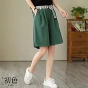 【初色】棉麻涼感五分褲-5款任選-62488(M-2XL可選) XL D.綠色