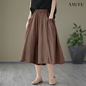 【AMIEE】舒適透氣七分闊腿寬褲(4色/M-2XL/KDPY-6327) M 深棕色