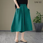 【AMIEE】舒適透氣七分闊腿寬褲(4色/M-2XL/KDPY-6327) M 綠色