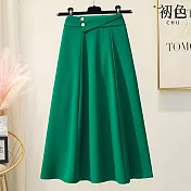【初色】純色雪紡垂感修身高腰顯瘦A字裙半身裙-共3色-68812(M-XL可選) XL 綠色