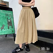 【Jilli~ko】薄款慵懶風日系復古長款褶皺傘裙 J10825 FREE 杏色