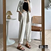 【Jilli~ko】薄款寬鬆顯瘦休閒工裝直筒蘿蔔九分褲 L-XL 7290  L 白色