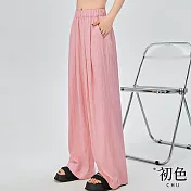 【初色】薄款高腰日系肌理感直筒休閒長褲寬褲-共4色-68814(M-XL可選) 2XL 粉色