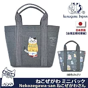 【Kusuguru Japan】日本眼鏡貓 托特包 條紋配色手把正反可用造型手提包 Neko Zegawa-san系列 -綠色