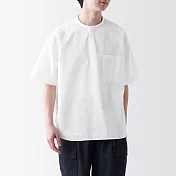 【MUJI 無印良品】男有機棉涼感亨利領布帛短袖T恤 M 白色