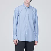 【MUJI 無印良品】男有機棉不易起皺扣領長袖襯衫 XL 淺藍