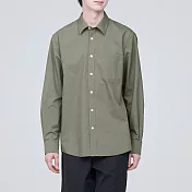 【MUJI 無印良品】男有機棉不易起皺長袖襯衫 XL 卡其綠