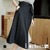 【Lockers 木櫃】夏季高腰顯瘦繫帶半身裙 L112071801 XL 黑色XL