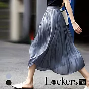 【Lockers 木櫃】夏季鎏光歲月記憶絲半身裙 L112071806 XL 冰島藍色XL