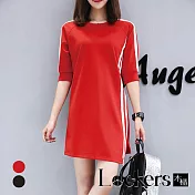 【Lockers 木櫃】夏季休閒七分袖不規則連衣裙 L112071807 L 紅色L