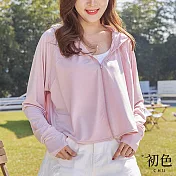 【初色】素色夏季輕薄短款黑膠連帽拉鍊防曬外套-共8色-68722(F可選) F 粉色