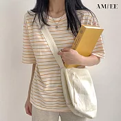 【AMIEE】小清新學生風條紋百搭棉上衣(4色/M-2XL/KDTY-3066) M 黃色