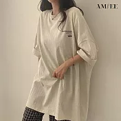 【AMIEE】美式英文寬鬆長版上衣(3色/M-2XL/KDTY-0718) M 淺灰