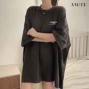【AMIEE】網紅寬鬆長版上衣(4色/M-2XL/KDTY-0617) XL 深灰