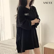 【AMIEE】網紅寬鬆長版上衣(4色/M-2XL/KDTY-0617) M 黑色