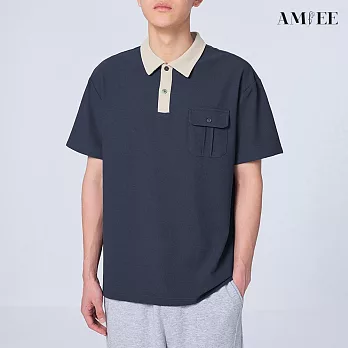 【AMIEE】撞色簡約口袋設計感POLO衫(男裝/4色/M-2XL/KDTY-A69) M 藍色
