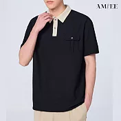 【AMIEE】撞色簡約口袋設計感POLO衫(男裝/4色/M-2XL/KDTY-A69) M 黑色