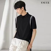 【AMIEE】拼接設計感質感POLO衫(男裝/4色/M-2XL/KDTY-A06) L 黑色