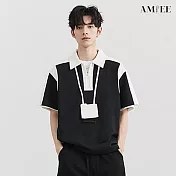 【AMIEE】拚色休閒百搭質感POLO衫(KDTY-A87) XL 黑色
