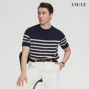 【AMIEE】條紋拼接休閒型男短袖針織衫(男裝/3色/M-3XL/KDTY-G32) L 藍色
