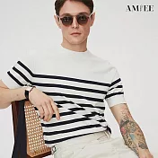 【AMIEE】條紋拼接休閒型男短袖針織衫(男裝/3色/M-3XL/KDTY-G32) M 白色