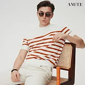 【AMIEE】條紋拼接休閒型男短袖針織衫(男裝/3色/M-3XL/KDTY-G32) L 橙色