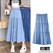 【Jilli~ko】高腰中長款休閒天絲牛仔蛋糕裙 J10881 FREE 淺藍色