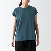 【MUJI 無印良品】女有機棉柔滑法式袖T恤 S 煙燻綠