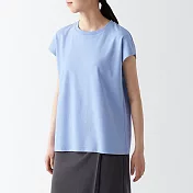 【MUJI 無印良品】女有機棉柔滑法式袖T恤 M 淡藍