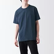 【MUJI 無印良品】男有機棉水洗粗織圓領短袖T恤 S 煙燻藍