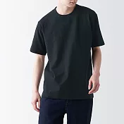 【MUJI 無印良品】男有機棉水洗粗織圓領短袖T恤 XL 黑色