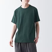 【MUJI 無印良品】男有機棉水洗粗織圓領短袖T恤 L 深綠