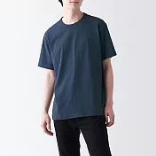 【MUJI 無印良品】男有機棉水洗粗織圓領短袖T恤 L 煙燻藍