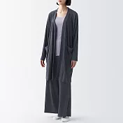 【MUJI 無印良品】女棉混莫代爾寬版螺紋長版開襟衫 XL 深灰