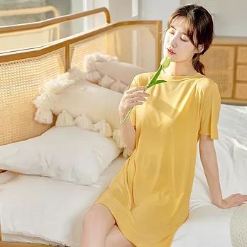 【AnZa】冰絲涼感無痕感寬鬆連身裙(6色)              M 檸檬黃