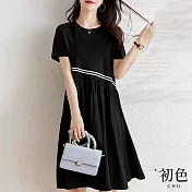 【初色】圓領寬鬆遮肉連身中長裙洋裝-黑色-68893(M-2XL可選) M 黑色