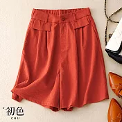 【初色】休閒純色鬆緊高腰直筒五分褲短褲-共3色-68704(M-2XL可選) XL 紅色
