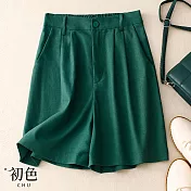 【初色】高腰直筒A字五分短褲寬褲-共4色-68705(M-2XL可選) 2XL 綠色