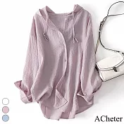 【ACheter】 連帽防曬服長袖空調衫外套薄款寬鬆休閒沙灘上衣# 118654 L 粉紅色