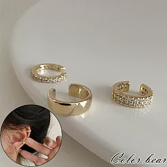 【卡樂熊】韓系輕奢鋯石三件組造型耳環/耳骨夾飾品─ 金色