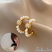 【卡樂熊】s925銀針韓系玫瑰環珍珠造型耳環飾品- 金色