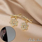 【卡樂熊】s925銀針韓系交叉花兒造型耳環飾品- 金色