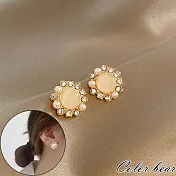 【卡樂熊】s925銀針韓系花圈貓眼石造型耳環飾品- 金色