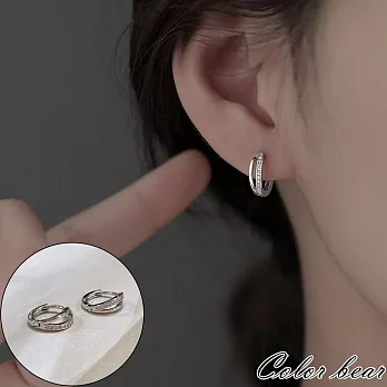 【卡樂熊】s925銀針韓系弧形微鑲鑽造型耳環/耳扣飾品(兩色)- 銀色