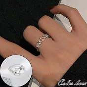 【卡樂熊】韓系樹葉閃鑽可調節造型戒指飾品(三色)- 銀色