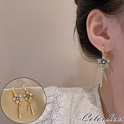 【卡樂熊】S925銀韓系花花鑽條造型耳環飾品- 金色